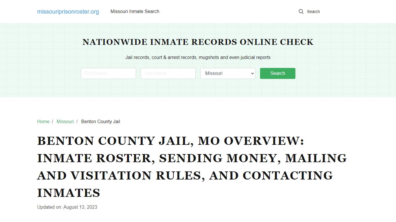 Benton County Jail, MO: Offender Lookip, Visitations, Contact Info